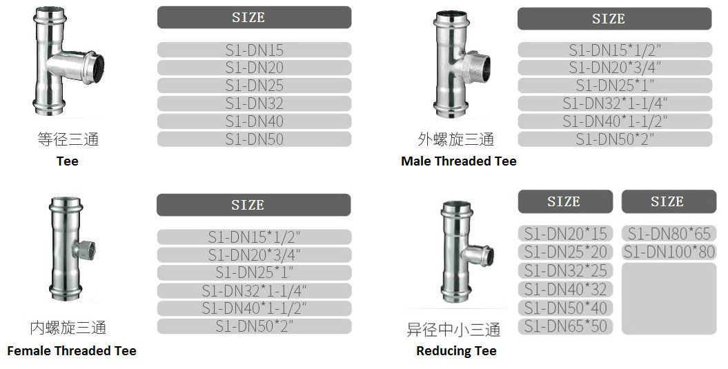 stainless fitting tee